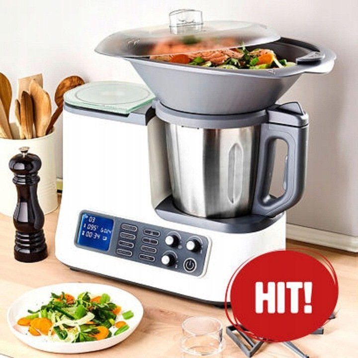 Food processor with cooking function, scales, steamer attachment, cooking basket, WiFi APP