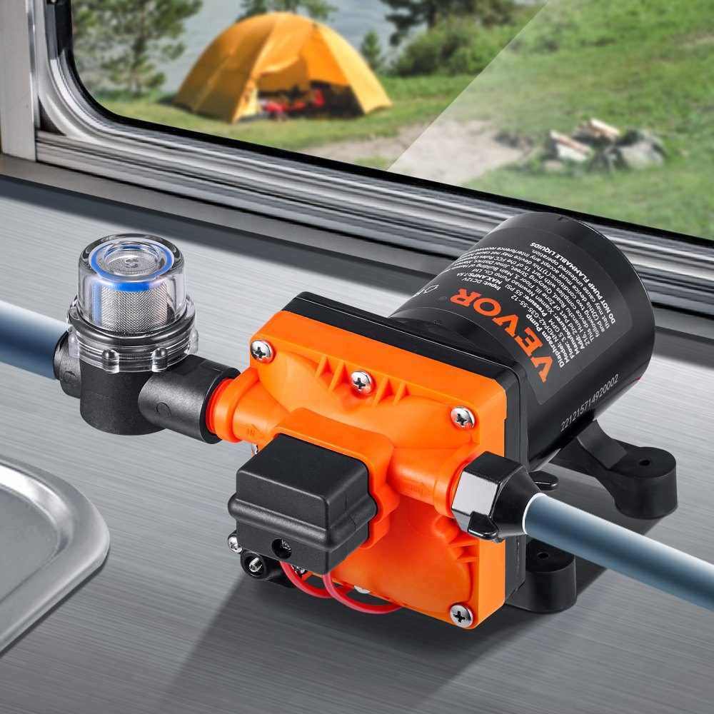 Water Diaphragm Pump, 12V DC, 13L/min Flow, 3.8bar Rated Pressure (2.76-5.5bar Adjustable), 1/2" MNPT Self-Priming Spray Pump with Pressure Switch for RV, Motorhome, Marine, Boat