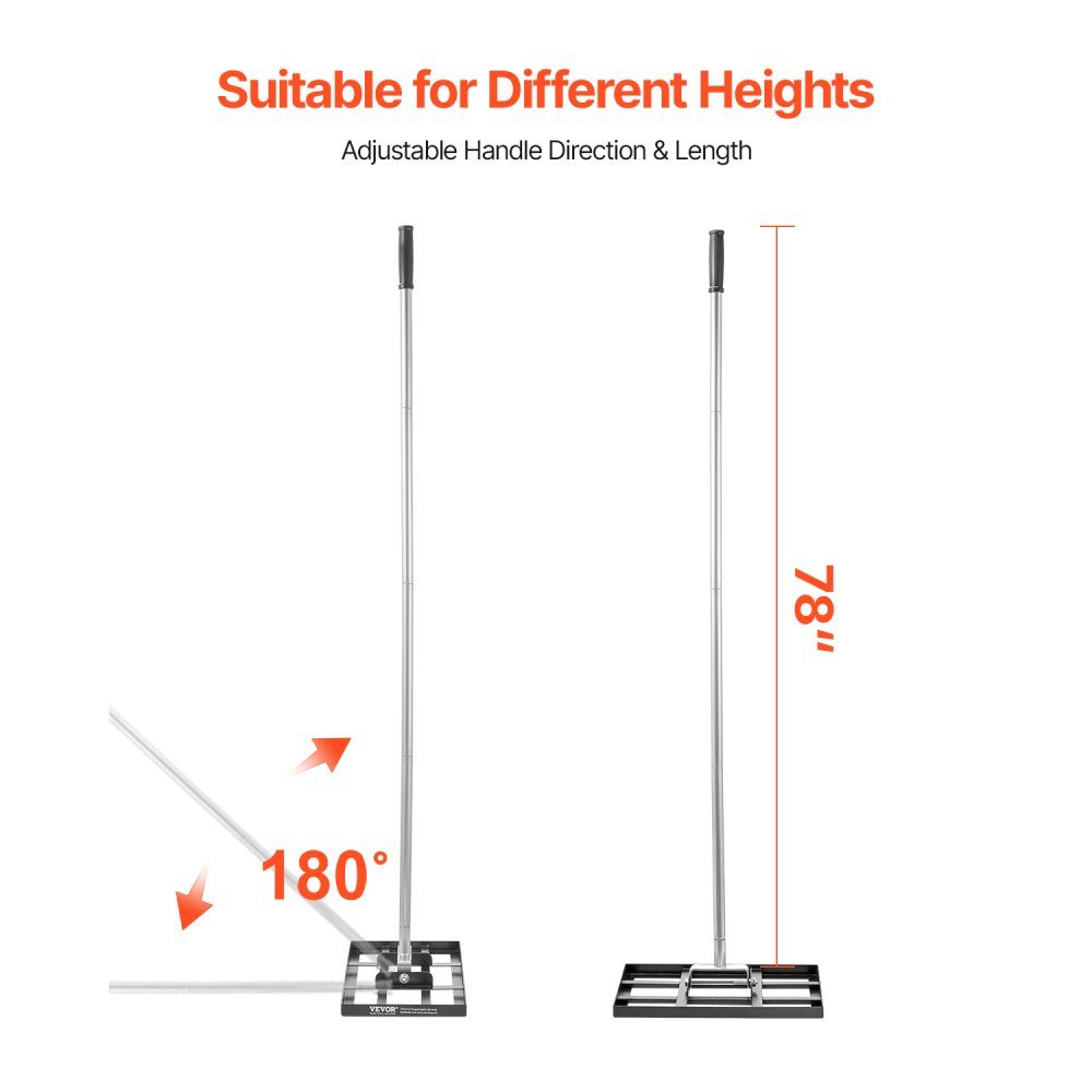 Lawn Squeegee Leveling Rake with 78" Handle, 17" x 10" Base Plate, Rust Resistant Carbon Steel Leveling Rake, 5 Adjustable Heights, Lawn Leveler for Yard and Golf Course