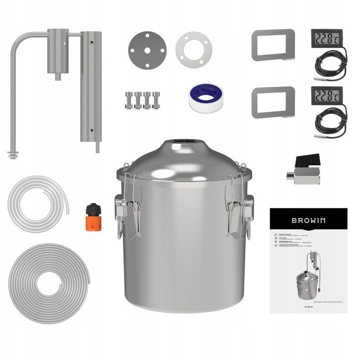 Distillate kettle for wine, beer, wine distillation, liqueurs, classic burner, 1 clarifier 18L convex, INOX stainless steel