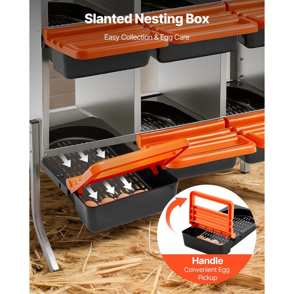 2-tier laying nest 795x525x990 mm, 6 compartments, metal chicken nest with support legs, poultry nest, roll-off nest, ideal for hens, ducks, chickens & other poultry, orange