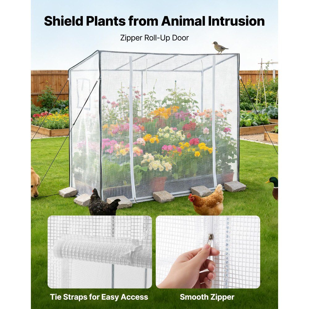 Greenhouse 195x77x146/168 cm, film greenhouse, tomato house with powder-coated steel frame, PE cover, roll-up zipper door & 2 windows, greenhouse for outdoor use