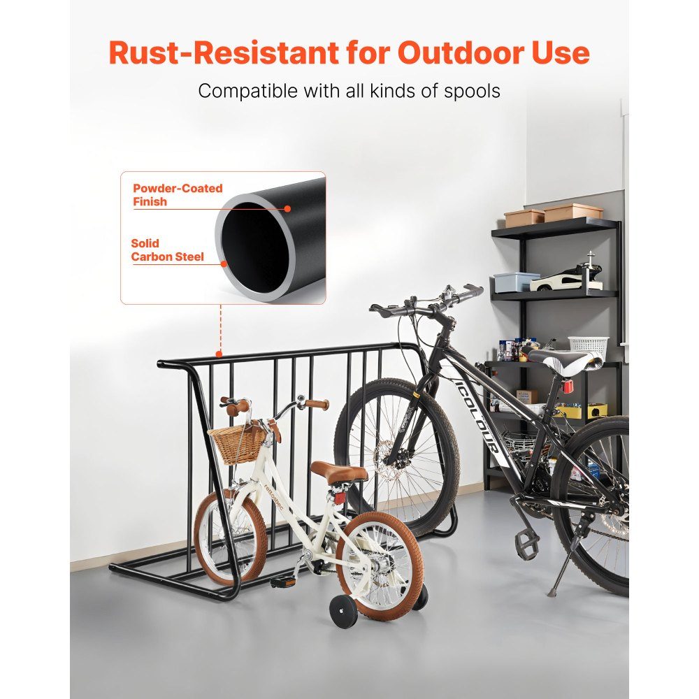 Porte-vélos pour 6 vélos, support de vélo autoportant compatible avec les pneus de 76,2 mm, porte-vélos double face en acier au carbone pour allées, garages et utilisation en intérieur