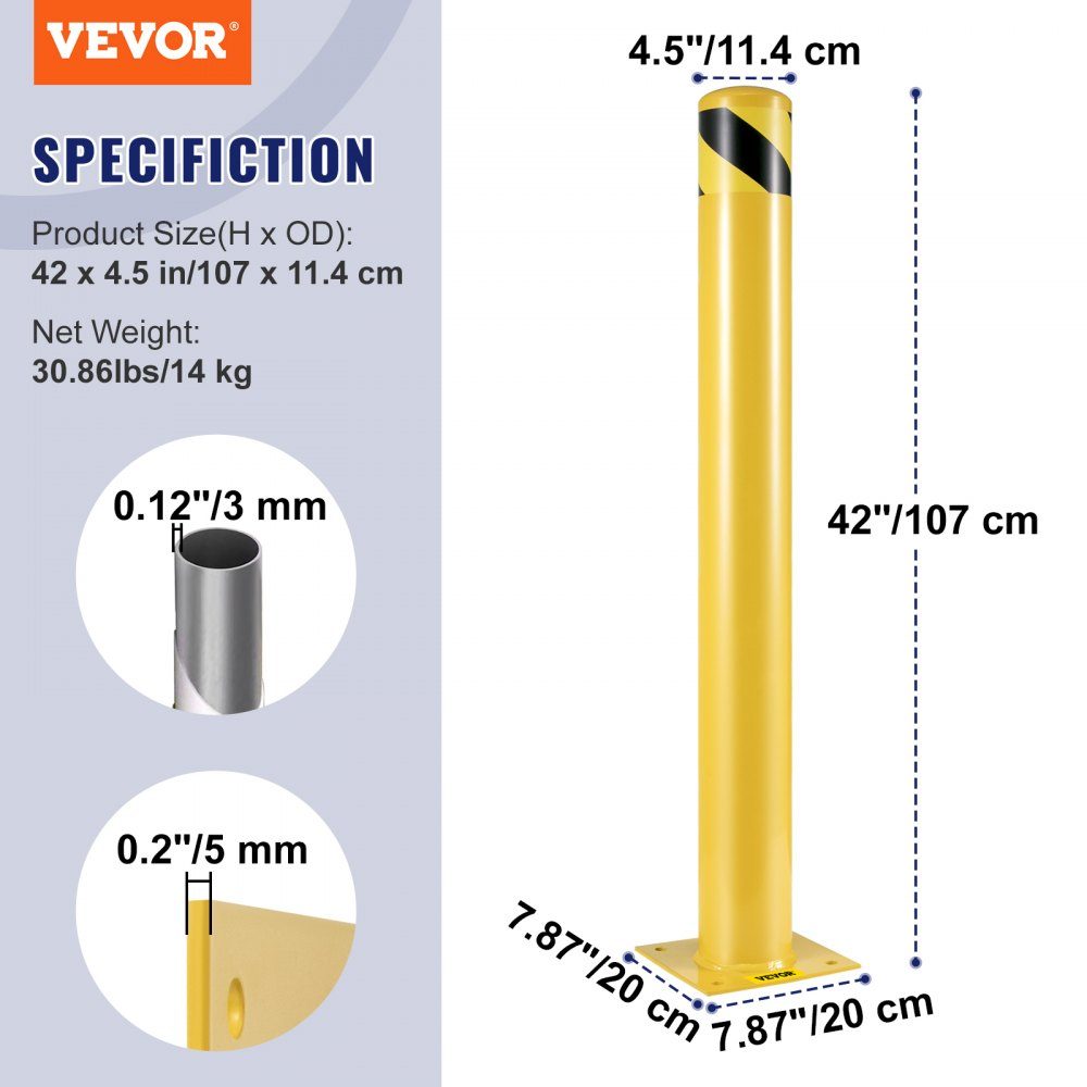 Lot de 2 bornes de sécurité de stationnement de 107 cm, poteaux de barrière de stationnement de 20 x 20 cm, poteaux de stationnement, poteaux de stationnement, poteaux de circulation, poteaux de rue, adaptés aux espaces intérieurs et extérieurs, parkings