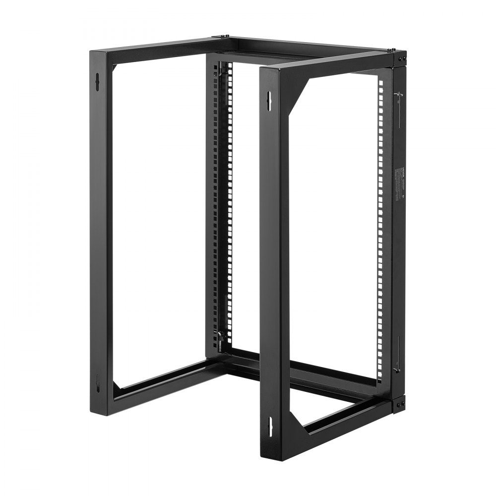 15U-Server-Rack zur Wandmontage, 68 kg maximale Tragfähigkeit, Netzwerk-Rack mit offenem Rahmen und 180-Grad-Torschwenkung, Kohlenstoffstahl, für 482-mm-IT-Netzwerkgeräte und AV-Geräte, Computerserver, Schwarz