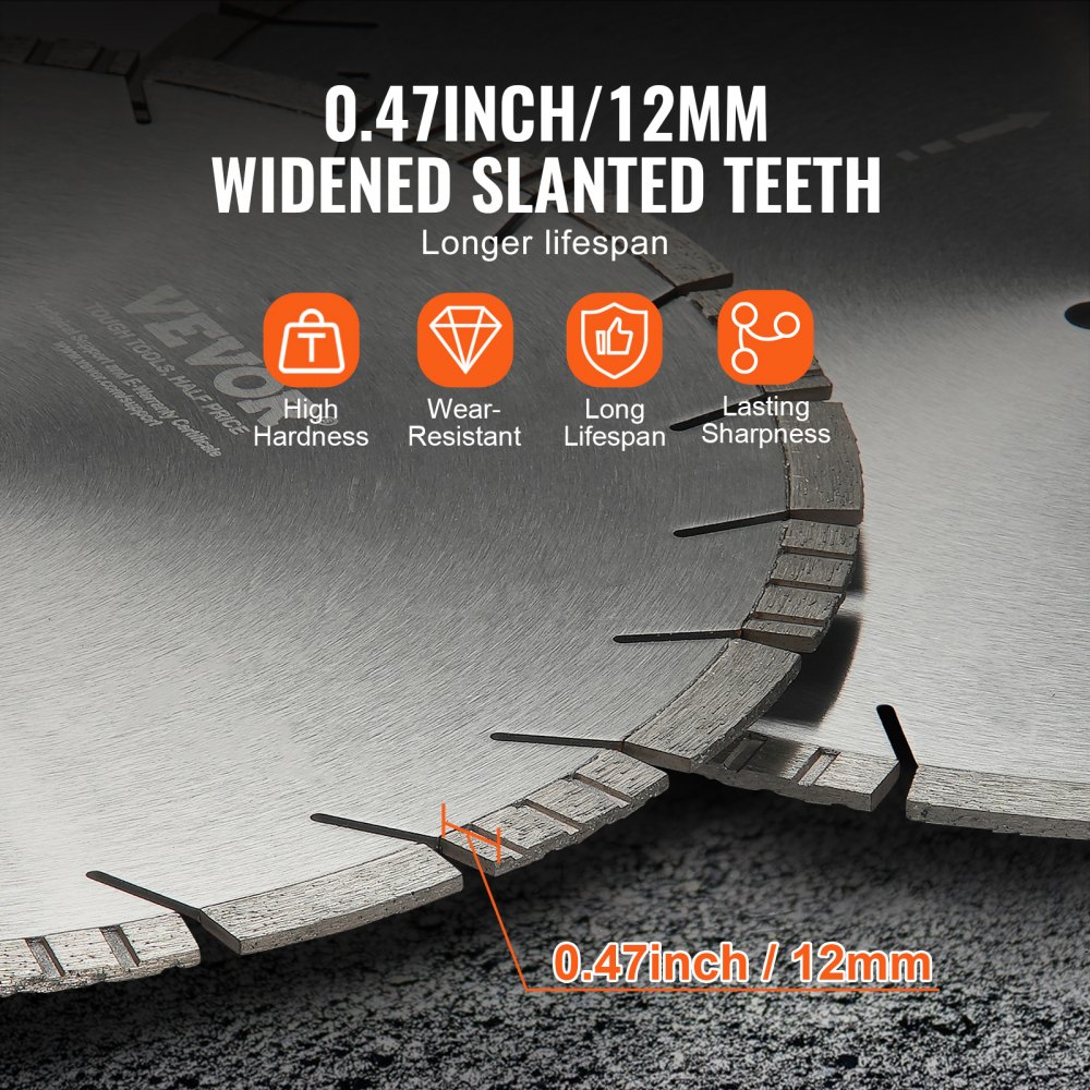 Diamond saw blade concrete saw blade 50 cm for wet or dry work, 12 mm diamond segment saw blade with oblique teeth, center hole diameter 25.4 mm, for concrete, cement boards, tiles, bricks Diamond saw blade concrete saw blade 50 cm for wet or dry work, 12 mm diamond segment saw blade with oblique teeth, center hole diameter 25.4 mm, for concrete, cement boards, tiles, bricks