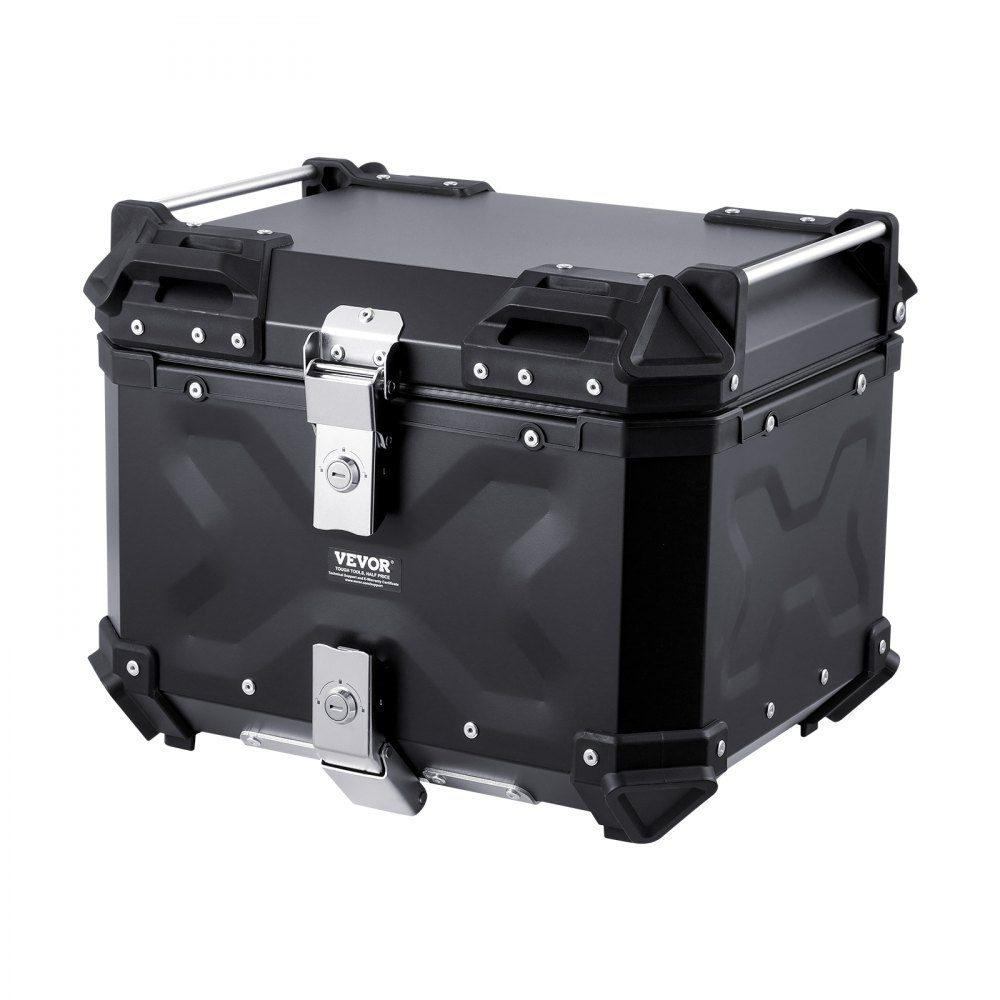 Motorrad-Topcase, Motorradkoffer, 55 l, Aluminiumlegierung, Heckbox mit Lederfutter, abnehmbare Motorrad-Topbox mit Schloss und Rückenpolster, Helmkoffer (470 x 430 x 367 mm), Schwarz