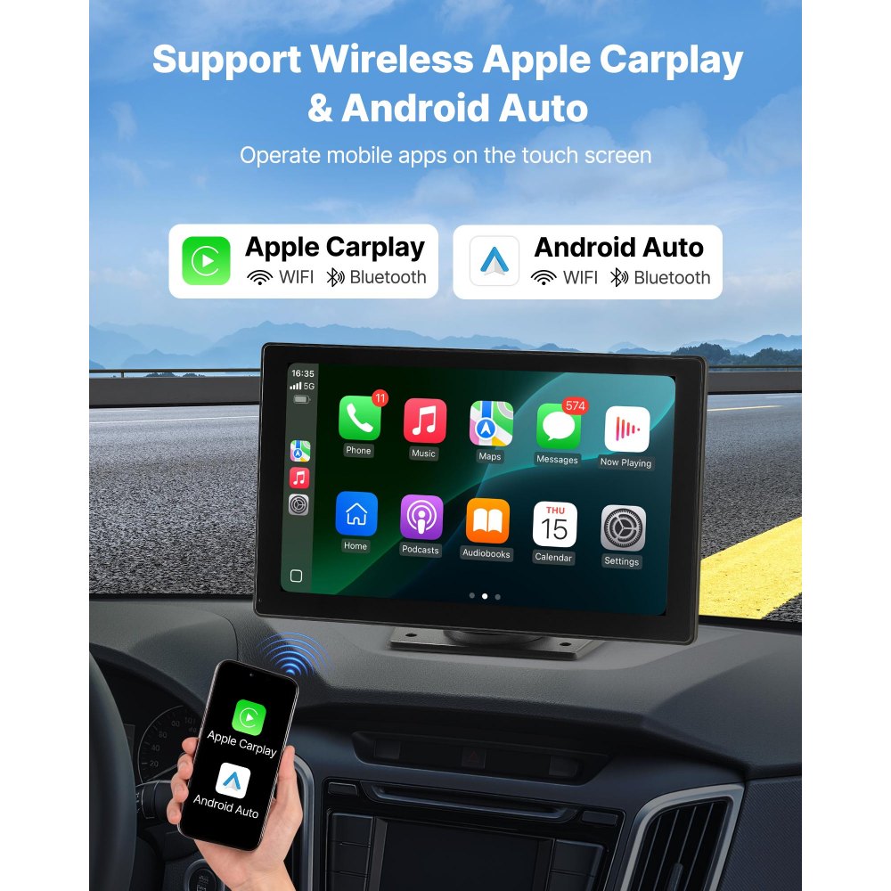 Kabelloses Autoradio (228,6 mm), HD-Radio mit Touchscreen mit Apple CarPlay und Android Auto, CarPlay-Bildschirm mit Kameras vorne und hinten, Sprachsteuerung, Mirror Link, Bluetooth, GPS-Navigation Kabelloses Autoradio (228,6 mm), HD-Radio mit Touchscreen mit Apple CarPlay und Android Auto, CarPlay-Bildschirm mit Kameras vorne und hinten, Sprachsteuerung, Mirror Link, Bluetooth, GPS-Navigation
