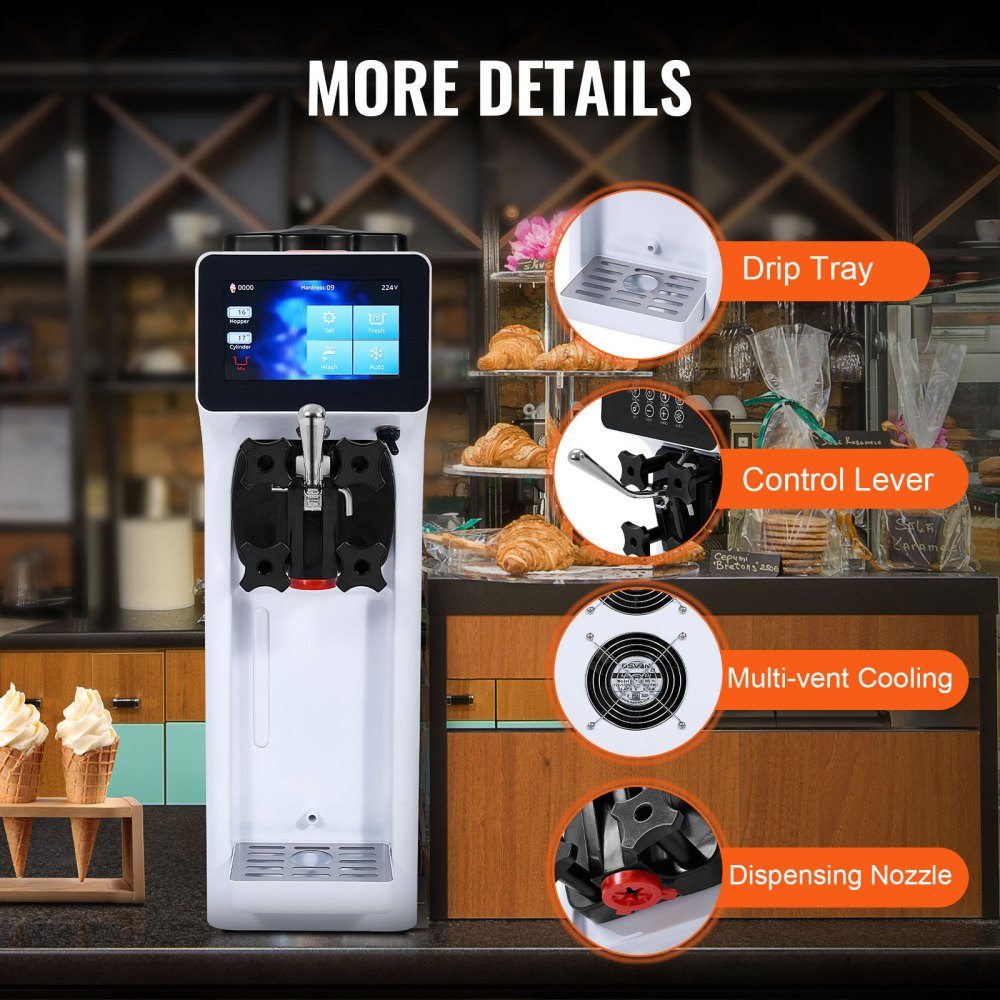 Machine à glace professionnelle, débit 10 l/h, machine à glace molle, saveur unique, plan de travail, trémie 4 l, cylindre 1,6 l, écran tactile, nettoyage automatique, snack-bars pré-refroidissement