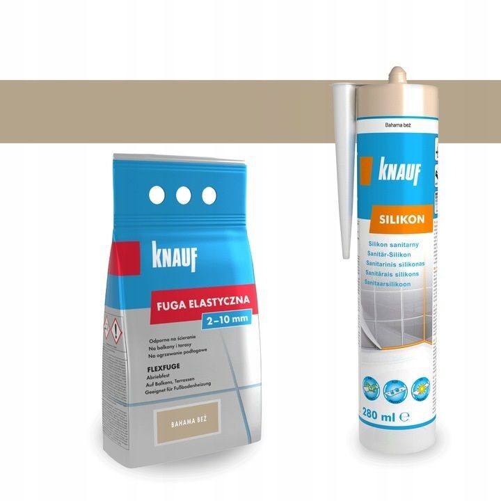 Zestaw KNAUF elastyczna zaprawa do spoin 1,5 kg i silikon 280 ml KNAUF Bahama beż 1793 Zestaw KNAUF elastyczna zaprawa do spoin 1,5 kg i silikon 280 ml KNAUF Bahama beż 1793