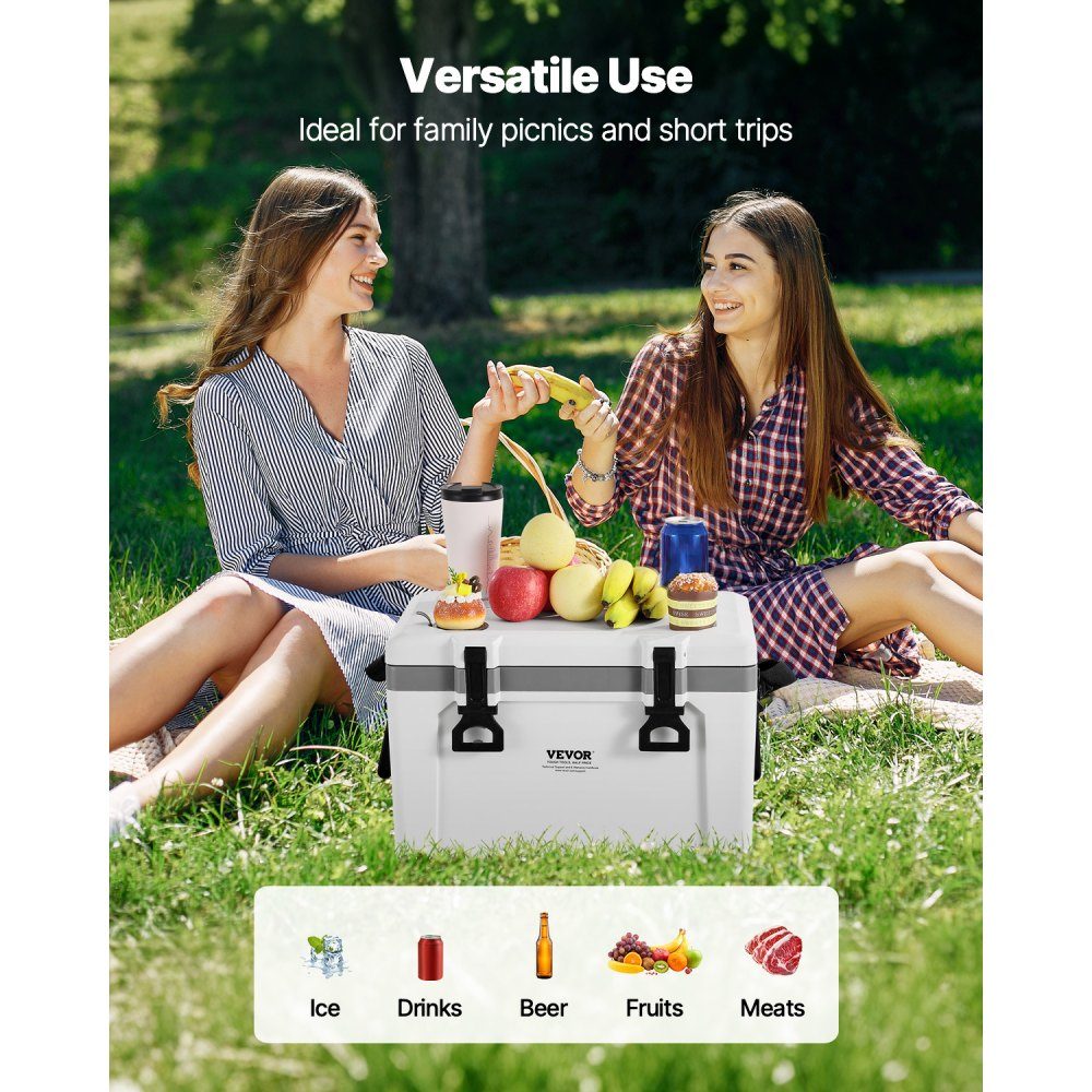 Portable Cooler Box (38 Qt / 26 Cans) with Ice Storage and Sturdy Handles, Insulated Portable Cooler Box Made of Durable Material, Suitable for Family Picnics and Short Trips