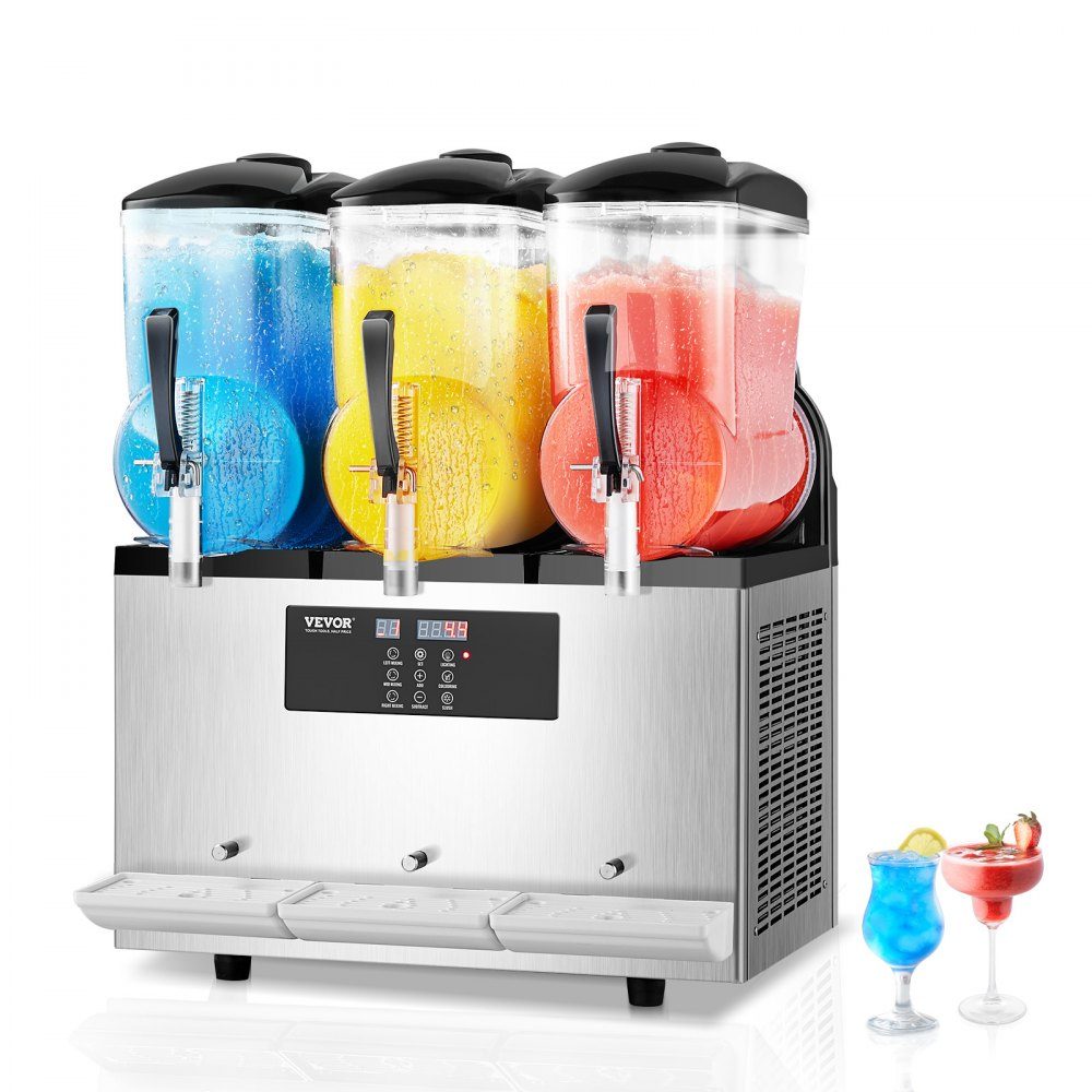 Commercial Slush Ice Cream Maker, 12L x 3, Three Tank Frozen Drink Machine, 144 Cups, Stainless Steel Slush Ice Cream Maker with Keyboard, Soft Ice Cream Machine for Party, Restaurant, Cafe, Bar