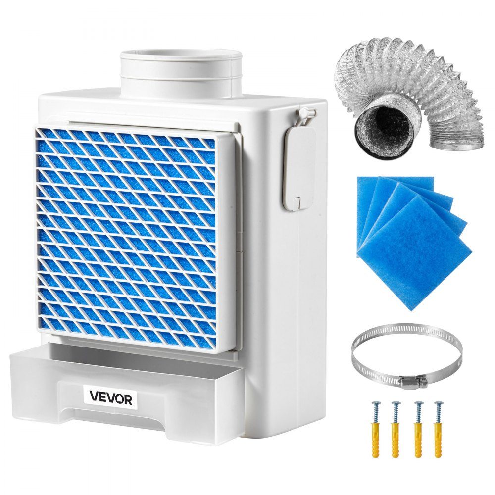 Kit d'aération de sèche-linge intérieur 3 en 1 en matériau ABS avec tiroir à eau pour hotte aspirante à port de sortie de 99 mm avec rappel de surchauffe et 4 tampons de nettoyage