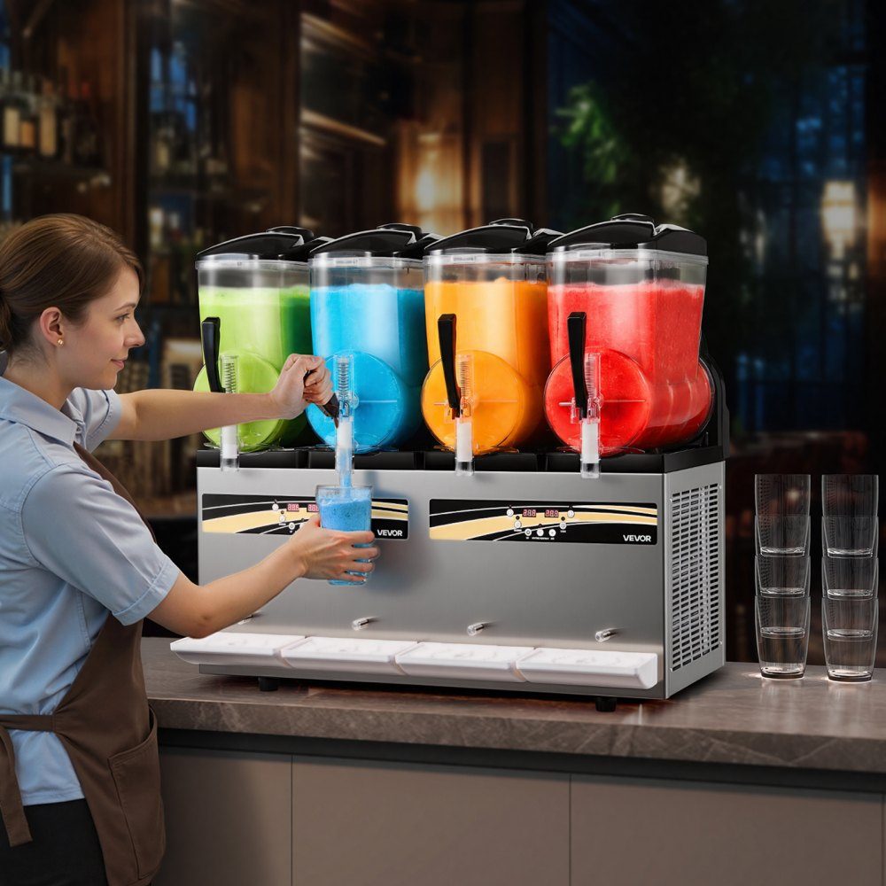 Slush Machine 4 x 12L, Slush Ice Cream Machine 1650W (No Ice Required), Electric Margarita Machine with Self-Cleaning Function, Suitable for Frozen Margaritas, Frappes, Milkshakes, Shakes