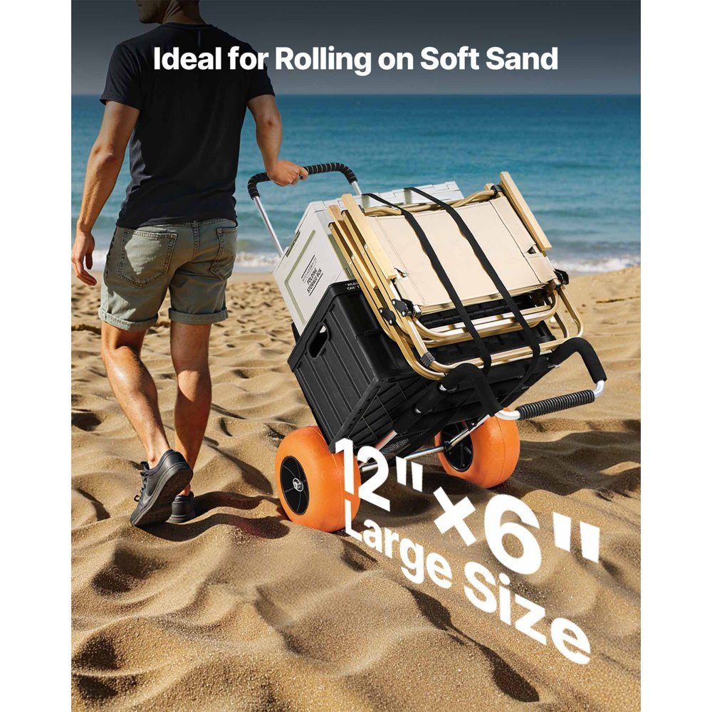 Strandwagen handkar zandkar, strandwagen 74,84 kg laadvermogen, opvouwbare zandkar van aluminium 685-1135 mm in hoogte verstelbaar, wagen voor op het strand 76 x 39 cm laadruimte