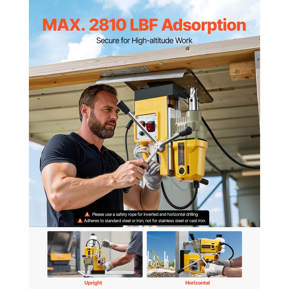 Magnetische boor Kernboor 1400W φ50mm, 12500N Draagbare elektrische magneetboor met 11 kernboren, 800 RPM boor voor metalen oppervlakken Industrie DIY Geel