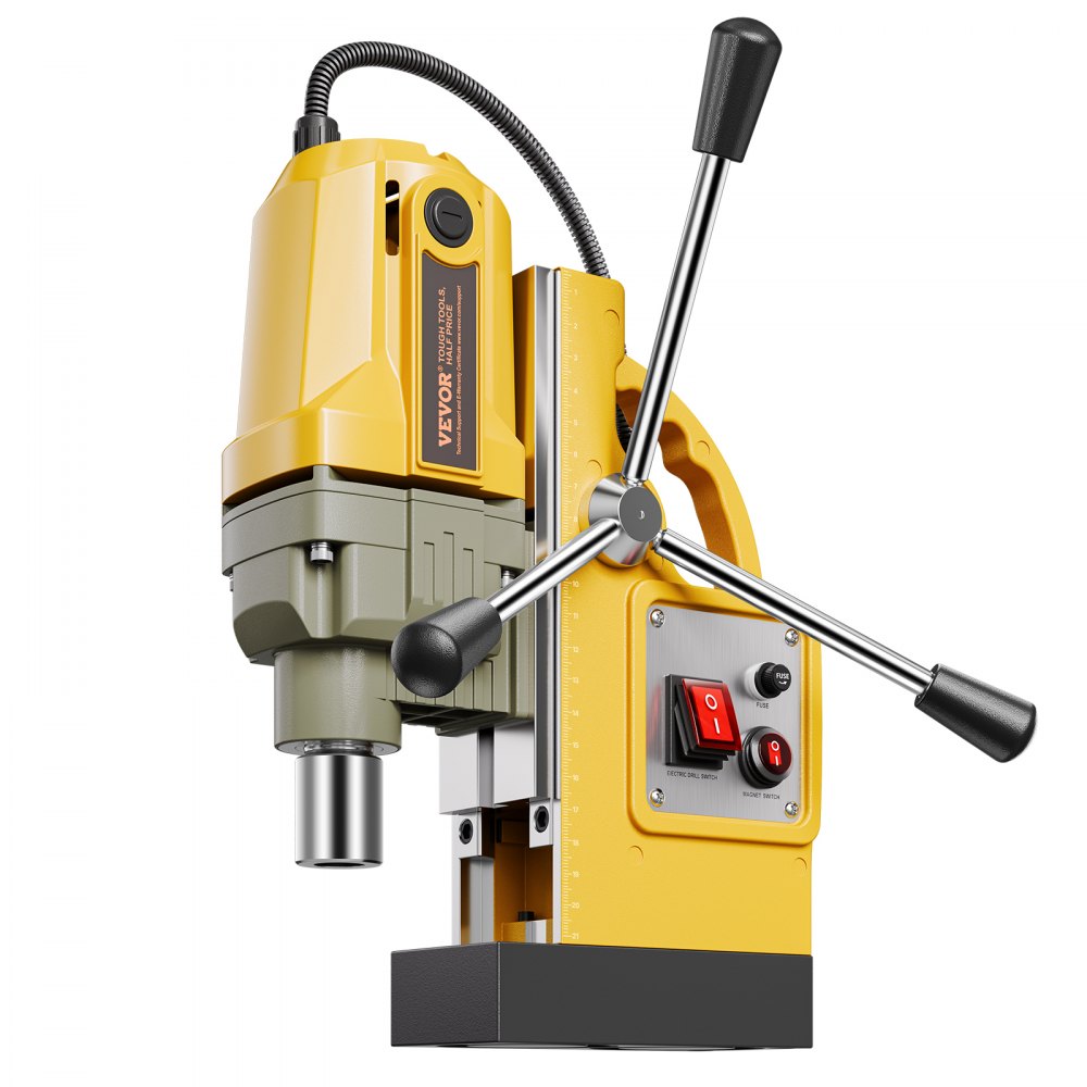 Magnetische boor Kernboor 1400W φ50mm, 12500N Draagbare elektrische magneetboor met 11 kernboren, 800 RPM boor voor metalen oppervlakken Industrie DIY Geel