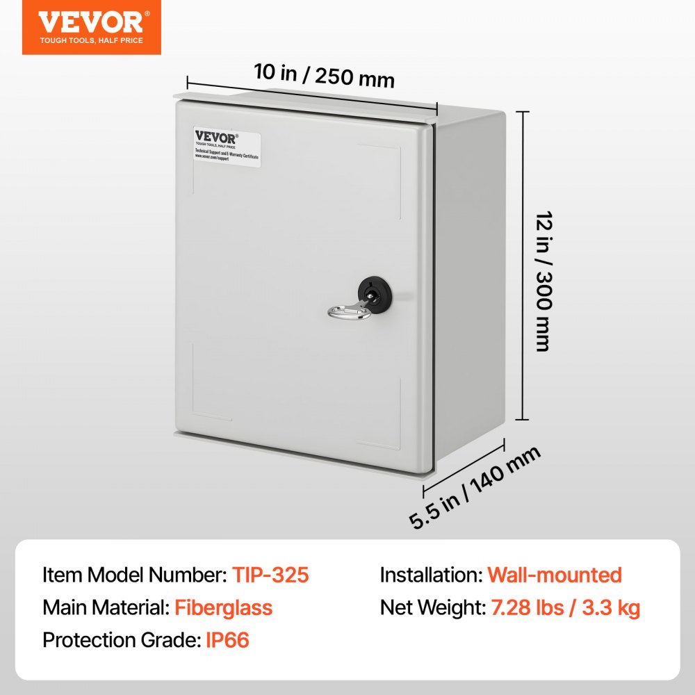 Schakelkast, NEMA elektrische verdeelkast, 250x300x140 mm, NEMA 4X glasvezel elektrische behuizing, IP66 water- en stofdicht, geschikt voor binnen- en buitengebruik, inclusief montageplaat Schakelkast, NEMA elektrische verdeelkast, 250x300x140 mm, NEMA 4X glasvezel elektrische behuizing, IP66 water- en stofdicht, geschikt voor binnen- en buitengebruik, inclusief montageplaat