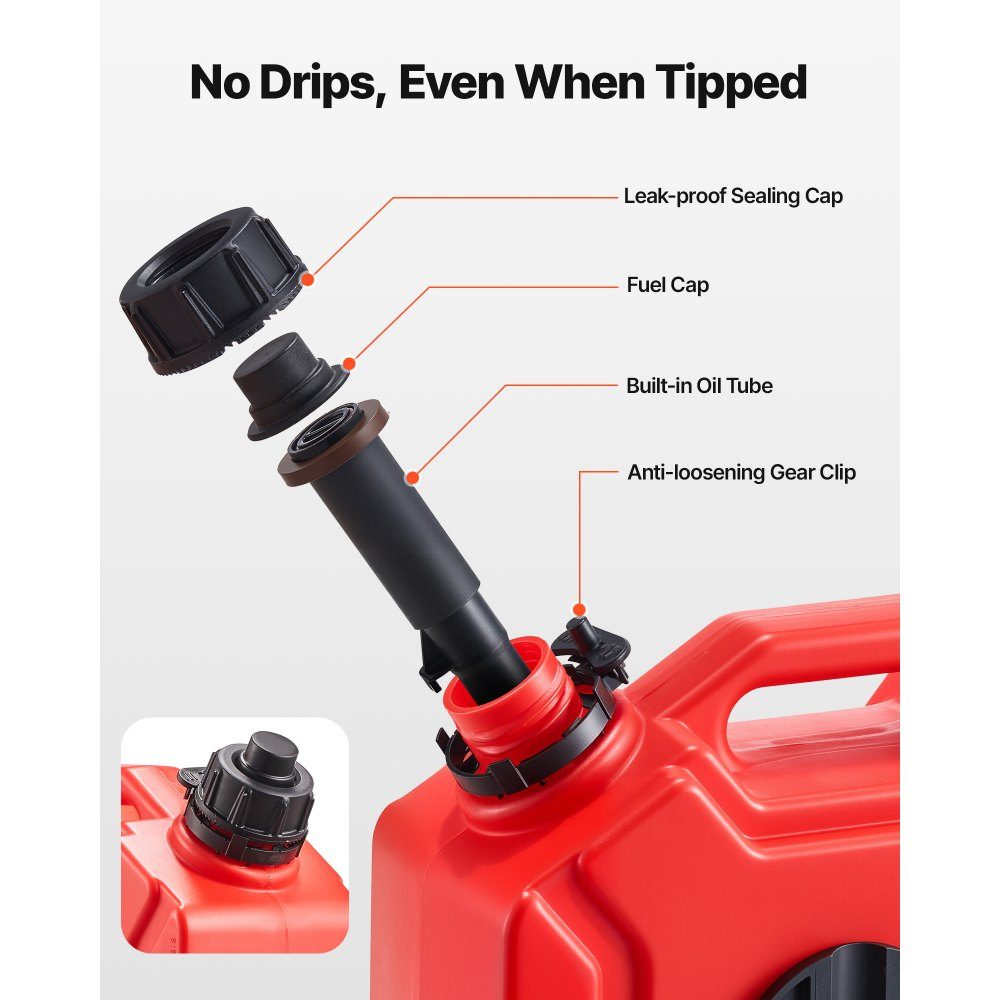 Fuel Can 5L Petrol Can with Spout and Lockable Holder Maximum Flow Rate 15L/min Liquid Container for Most Cars Motorcycles ATVs and UTVs Red