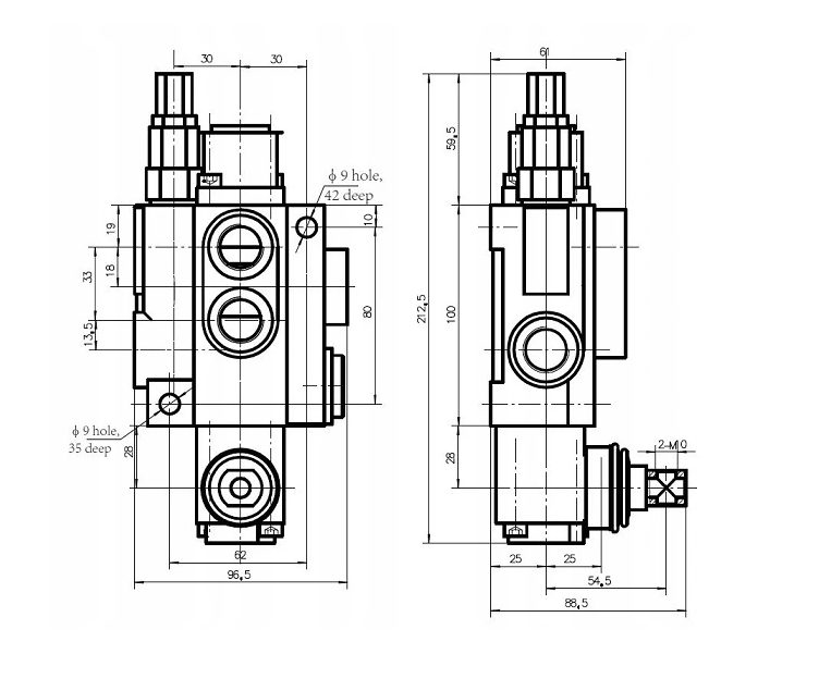 Hydrauliekverdeler monoblok hendelbediening 40l 02P40 2 compartimenten