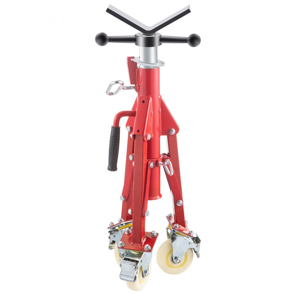Modell 1107A Klappbare Rohrstütze mit V-Kopf, Rohrstütze mit 400 kg Tragfähigkeit / 0,32 - 30,48 cm Rohrkapazität, Rohrständer 71 - 131 cm verstellbar, Rohrständer aus Stahl mit Rollen