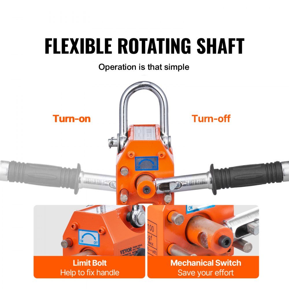 Load lifting magnet, crane magnet (100kg load capacity, 250kg pulling force, -40 to 80℃), hand controlled fork lifting magnet lifter, magnetic lifter, yellow neodymium lifting magnet tool