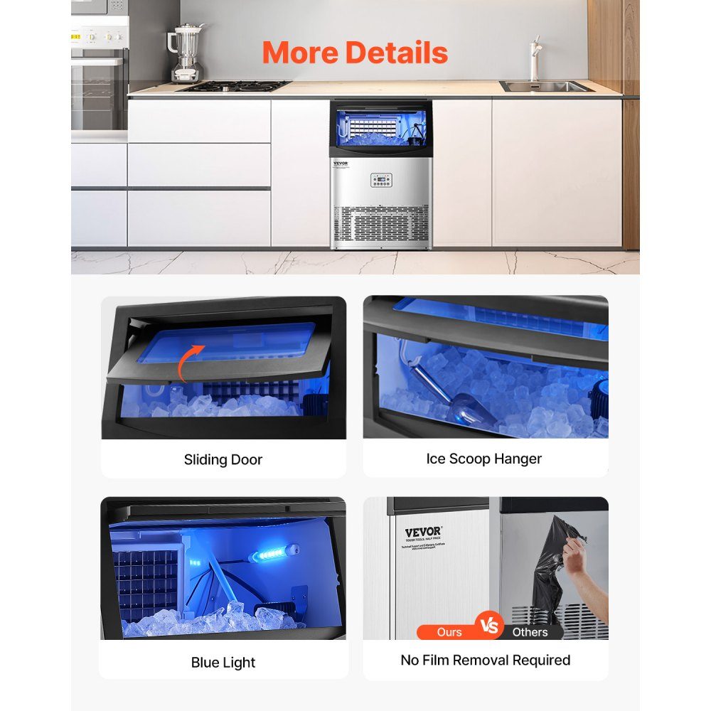 Kommerzielle Eismaschine (40,82 kg/Tag), Eismaschine mit 14,97 kg Speicherkapazität, 50 Eiswürfel in 15 Minuten, LED-Digitalanzeige, freistehend, selbstreinigend, für Bar, Büro, Restaurant