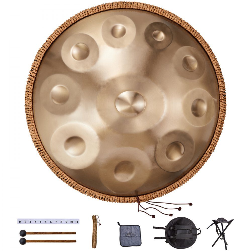 Handpan 55cm 10 Notes D Minor Hand Drum Drum Instrument with Mallets 432Hz Handpan Stand and Carry Bag Healing Steel Sound Drum Percussion Instruments for Adults and Beginners