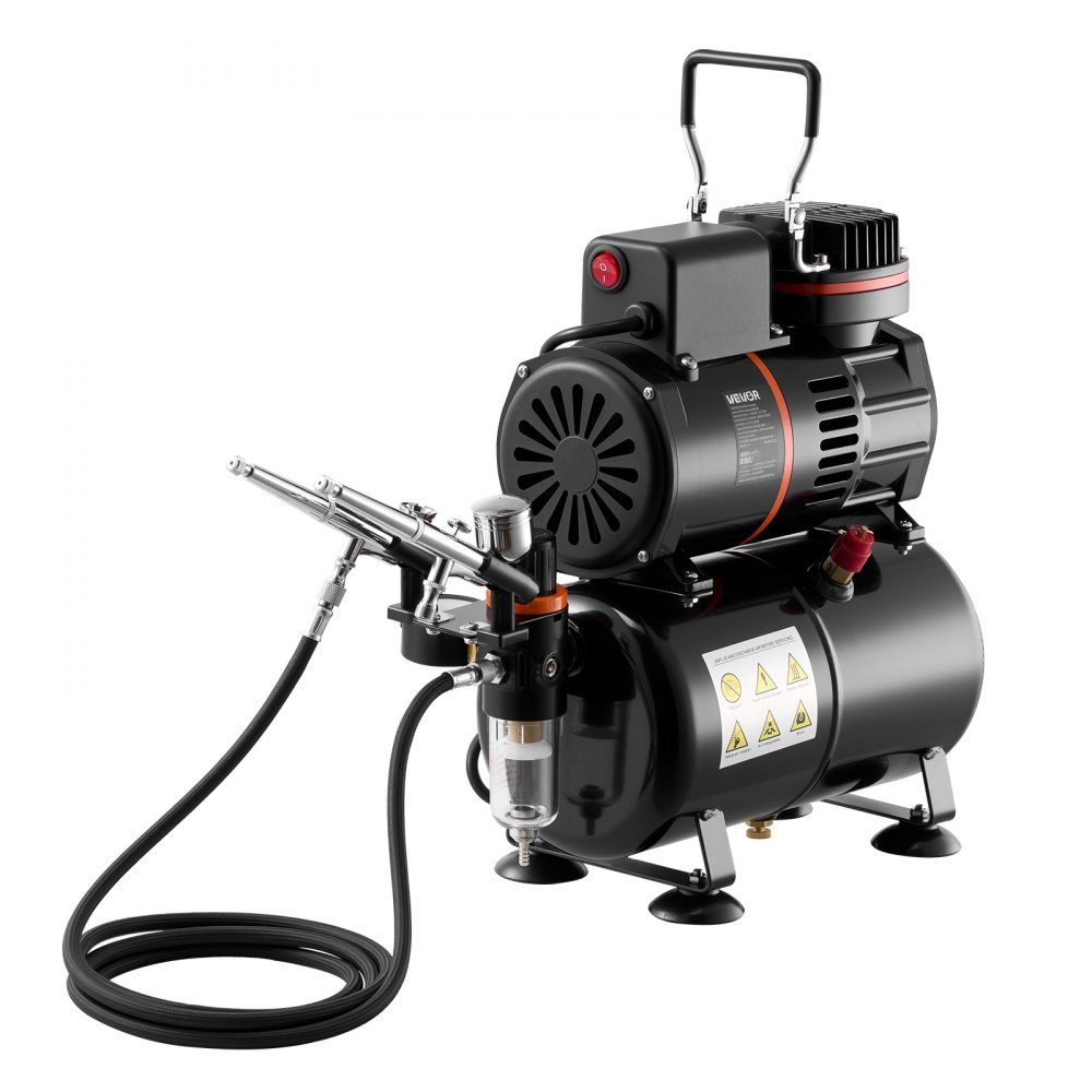 Set aérographe 1/6 HP avec compresseur et réservoir, double action 3 pistolets aérographe avec 3 buses (0,3/0,3/0,5 mm) & tuyau & peinture acrylique & 2 ventilateurs, pour décoration de gâteaux, peinture de modèles, nail art