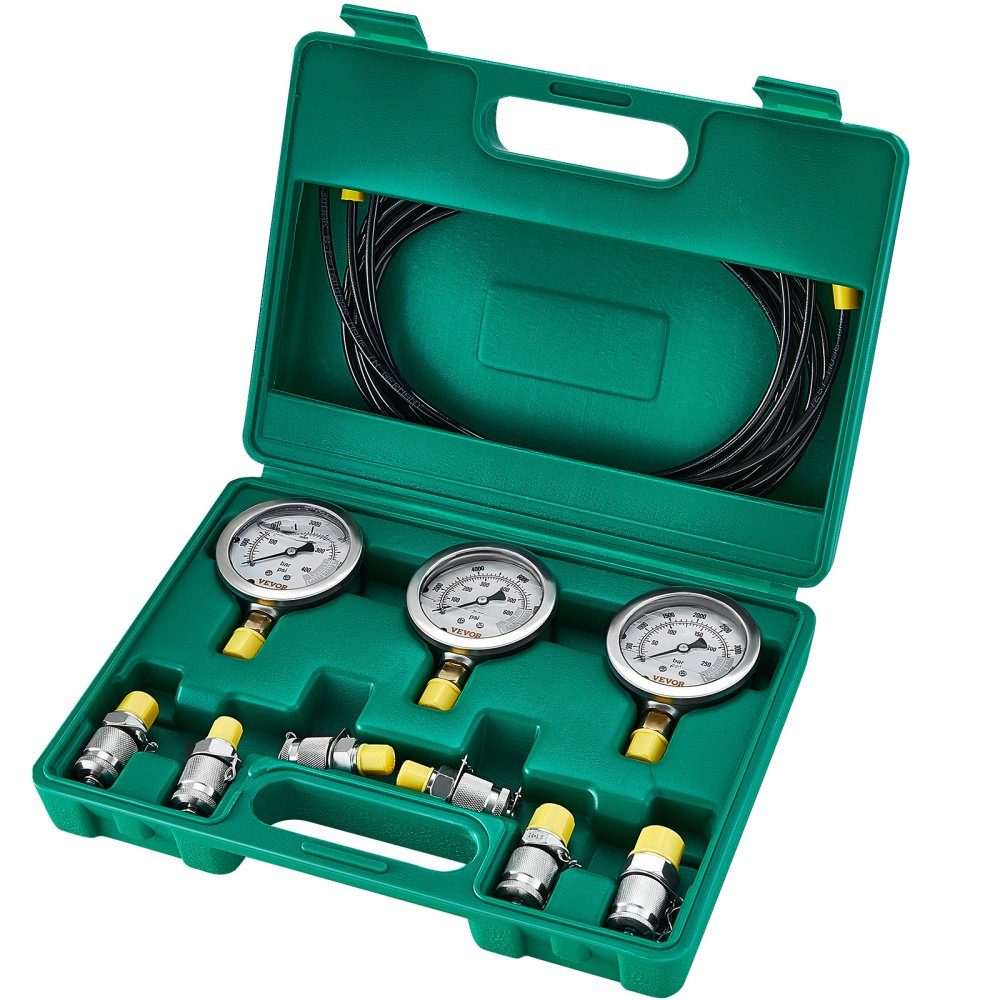 Hydraulic Pressure Test Kit, 250/400/600 Bar, 3 Gauges, 6 Test Couplings, 3 Test Hoses, Excavator Hydraulic Test Gauge Set with Portable Carry Bag for Excavators, Tractors, Construction Machinery
