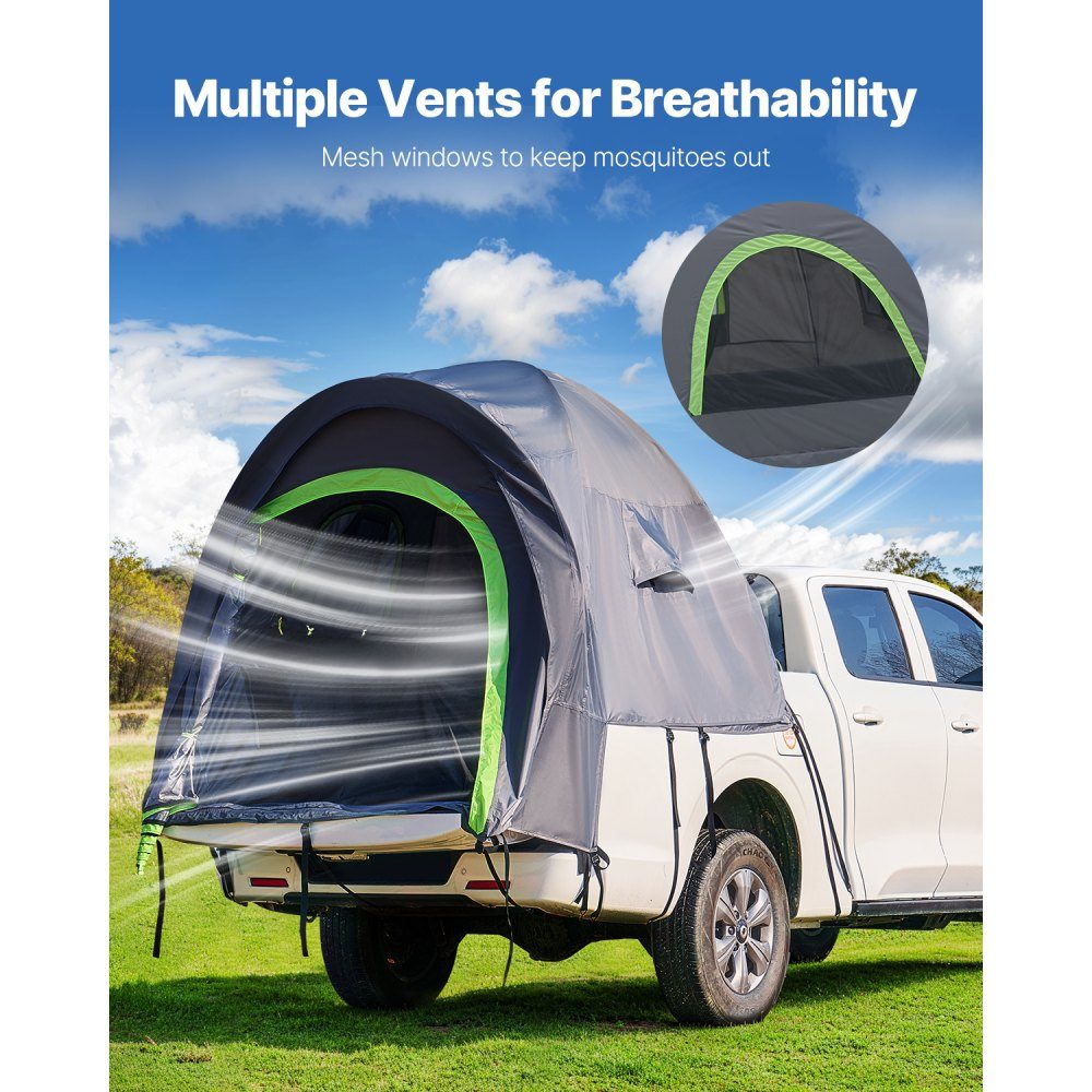 Truck Tent, Camping Tent, Pickup Tent for 1524-1585mm Truck Bed, Waterproof Truck Tent with Double Layer Windows and Storage Bag, Suitable for 2 to 3 People