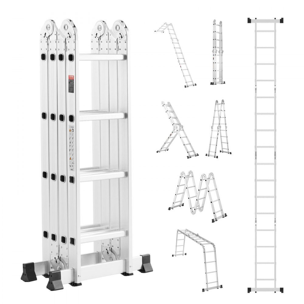 Multipurpose Ladder, 7 in 1 Multifunctional Ladder, Telescopic Ladder with A-Frame and 4 Steps, Ladder Frame 4600mm, Adjustable Heavy Duty Ladder, 150kg Load Capacity for Home Outdoor Use