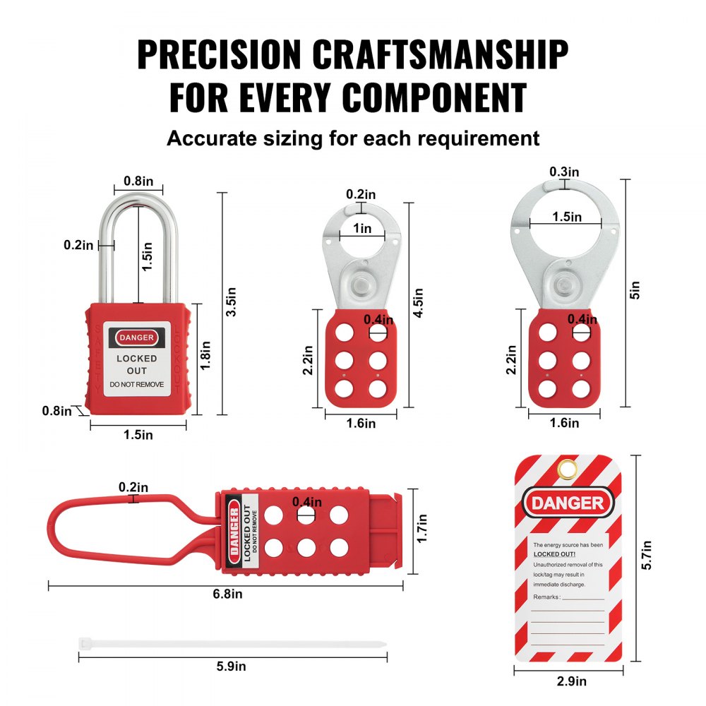 Elektrische vergrendeling Tagout-set, 47-delige Loto-beveiligingsset met hangsloten, grendels, tags, nylon riemen, stekkervergrendelingen, stroomonderbrekervergrendelingen en draagtas