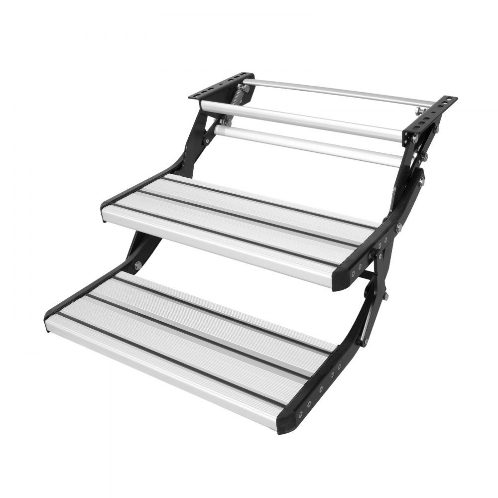 Stopnie do pojazdu kempingowego, 2 stopnie Wysuwane schody do pojazdu kempingowego Składane udźwig 200 kg Stopnie ze stopu aluminium Gruba płyta stalowa Antypoślizgowe stopnie zapewniające bezpieczne wejście i wyjście