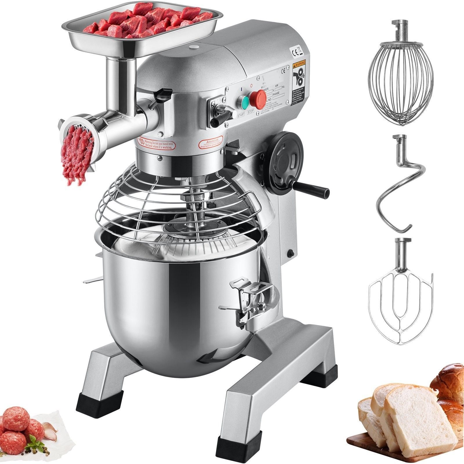 Multi-pétrin, robot culinaire, batteur sur socle, hachoir, hachoir à viande, machine à viande hachée électrique, hachoir à viande inox pour supermarché, boucherie, restaurant