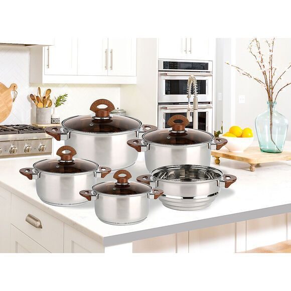 Set de casseroles en bois Premium Set Verso Wood en acier inoxydable
