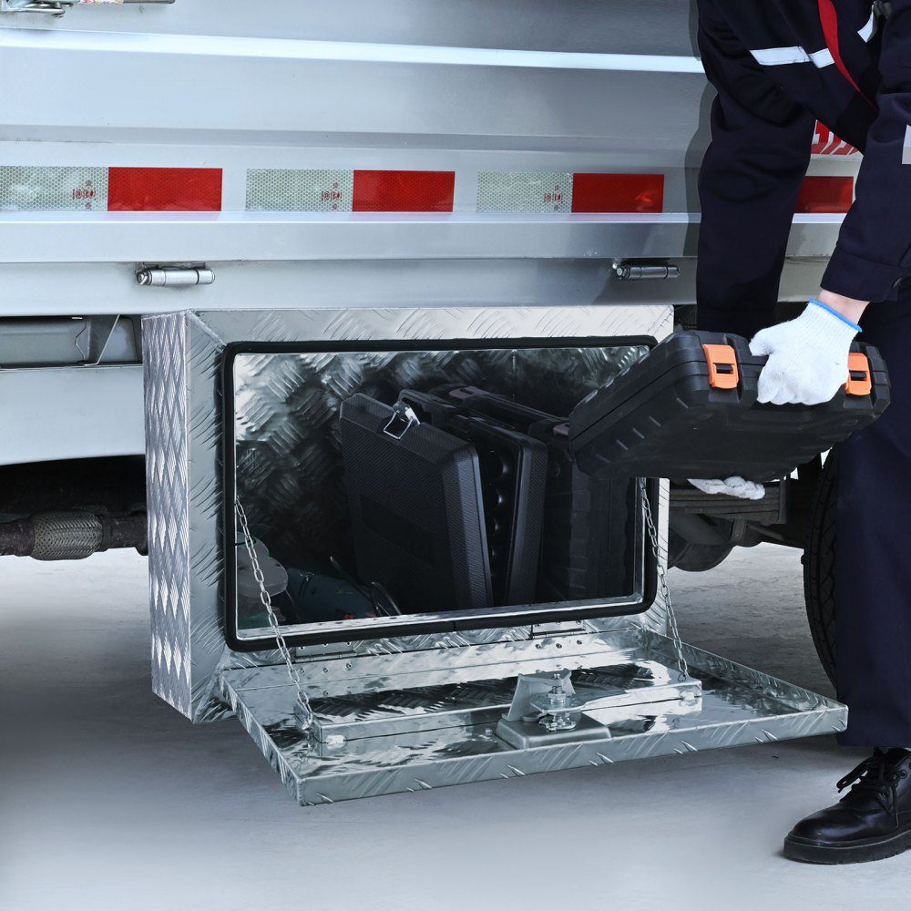 Underbody Truck Box, 610x335x405mm Pickup Storage Box, Aluminum Tool Box with Lock and Keys, Waterproof Trailer Tool Box for Trucks, Vans, Trailers etc