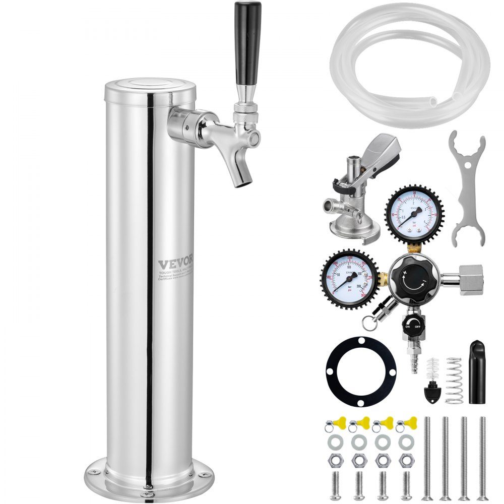 Zestaw wieży Kegerator, zestaw do konwersji piwa z jednym kranem, dozownik wieży piwa w beczce ze stali nierdzewnej z regulatorem W21.8 z podwójnym manometrem i łącznikiem beczki w systemie A, taca ociekowa piwa na imprezę domową