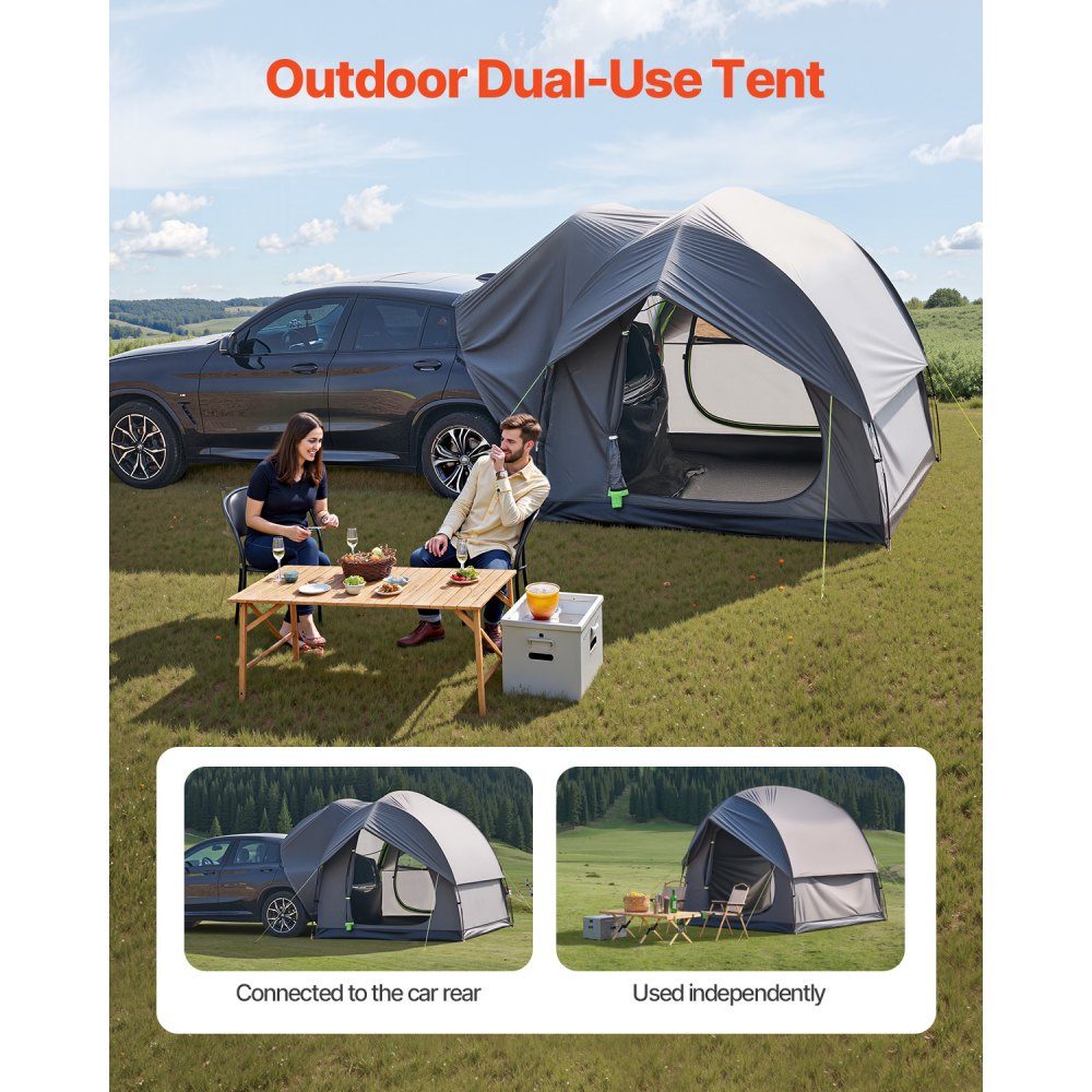 SUV Tent Camping Car Tent (240x240x215cm) Waterproof PU2000 Spacious Double Layer Design for 5-8 People SUV Camping Tent with 2 Doors & Mesh Windows & Rain Cover & Bag
