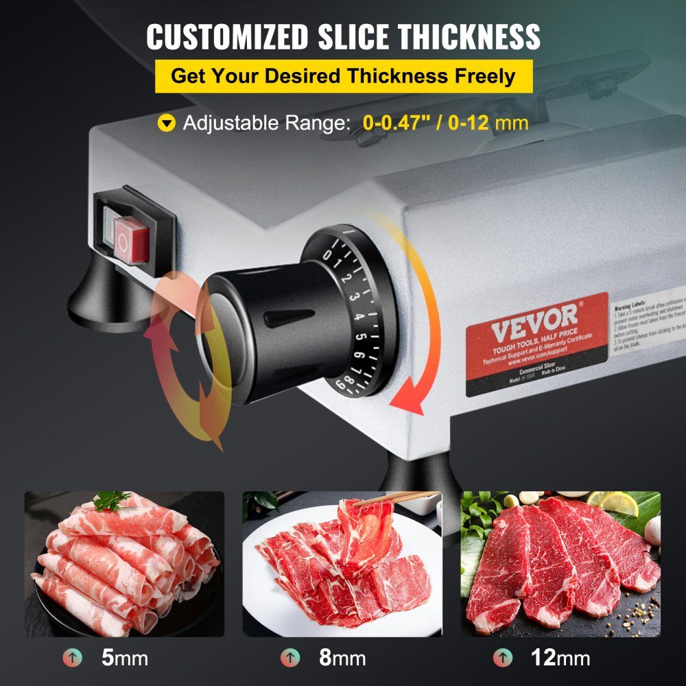 Commercial Meat Slicer, 240W Electric All Slicer Food Slicer with 10" Carbon Steel Blade, 0-12mm Adjustable Thickness for Meat, Cheese, Vegetables etc