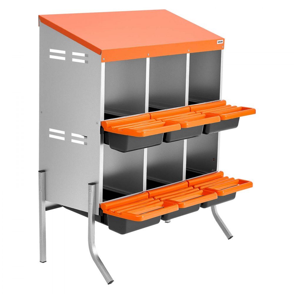2-tier laying nest 795x525x990 mm, 6 compartments, metal chicken nest with support legs, poultry nest, roll-off nest, ideal for hens, ducks, chickens & other poultry, orange