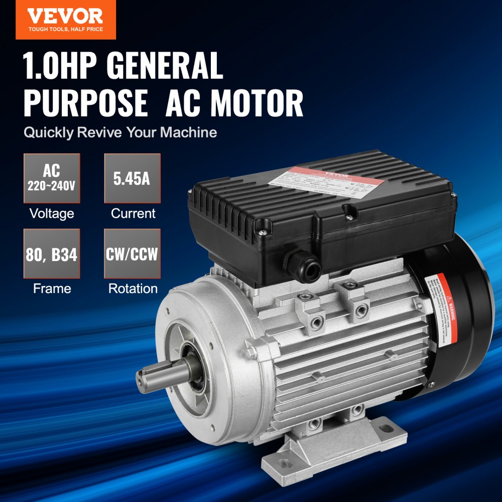 0,75 kW elektrische motor 1400 rpm AC 220-240 V 5,45 A 80 B34 frame luchtcompressormotor eenfasig 19 mm spline-as rechts/links rotatie voor landbouwmachines en algemene uitrusting
