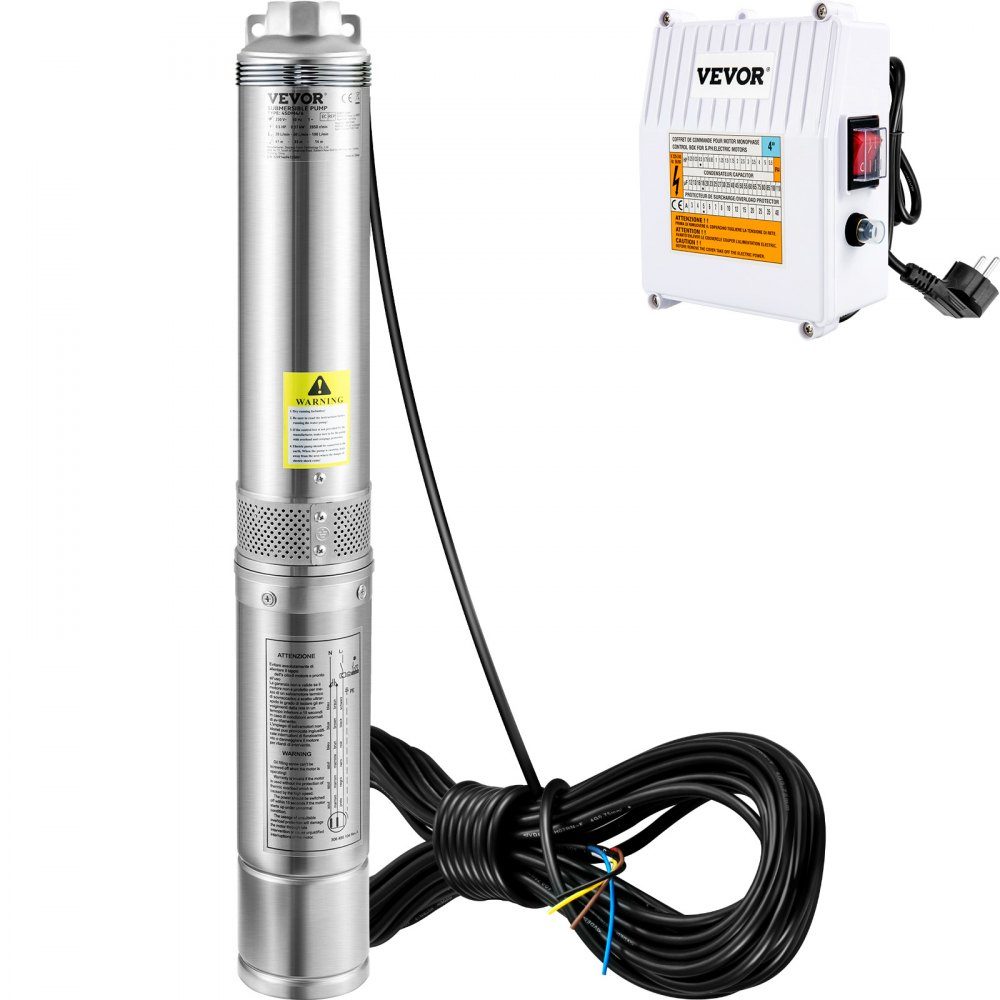 102 mm diepe bronpomp 1100 W bronpomp 190 L/min dompelpomp max. opvoerhoogte 57 m leidingpomp 230 V 50 Hz zandpomp IP68 waterpomp 0-40 °C pomp ideaal