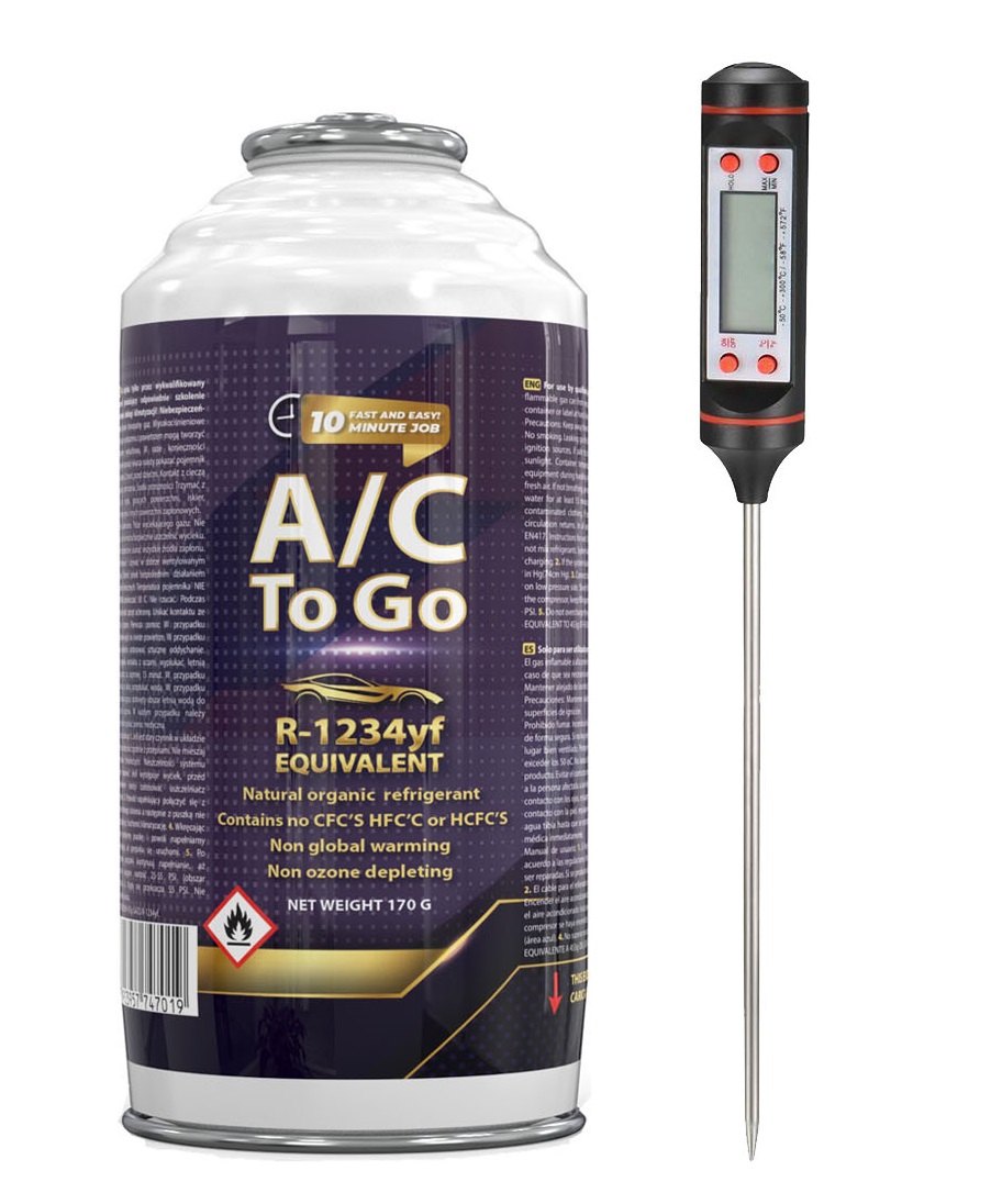 Gas zum Befüllen der Klimaanlage von Autos mit R1234yf + THERMOMETER Gas zum Befüllen der Klimaanlage von Autos mit R1234yf + THERMOMETER