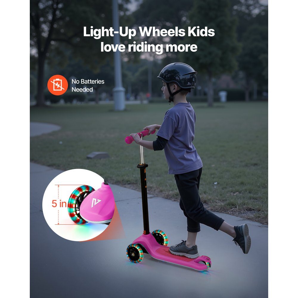 Scooter (3 Räder) ab 3 Jahren, Cityscooter Kinderroller mit leuchtenden Rädern & höhenverstellbarem Lenker & rutschfestem Deck & leichtem Aluminiumrahmen, Tretroller bis 75 kg, Pink