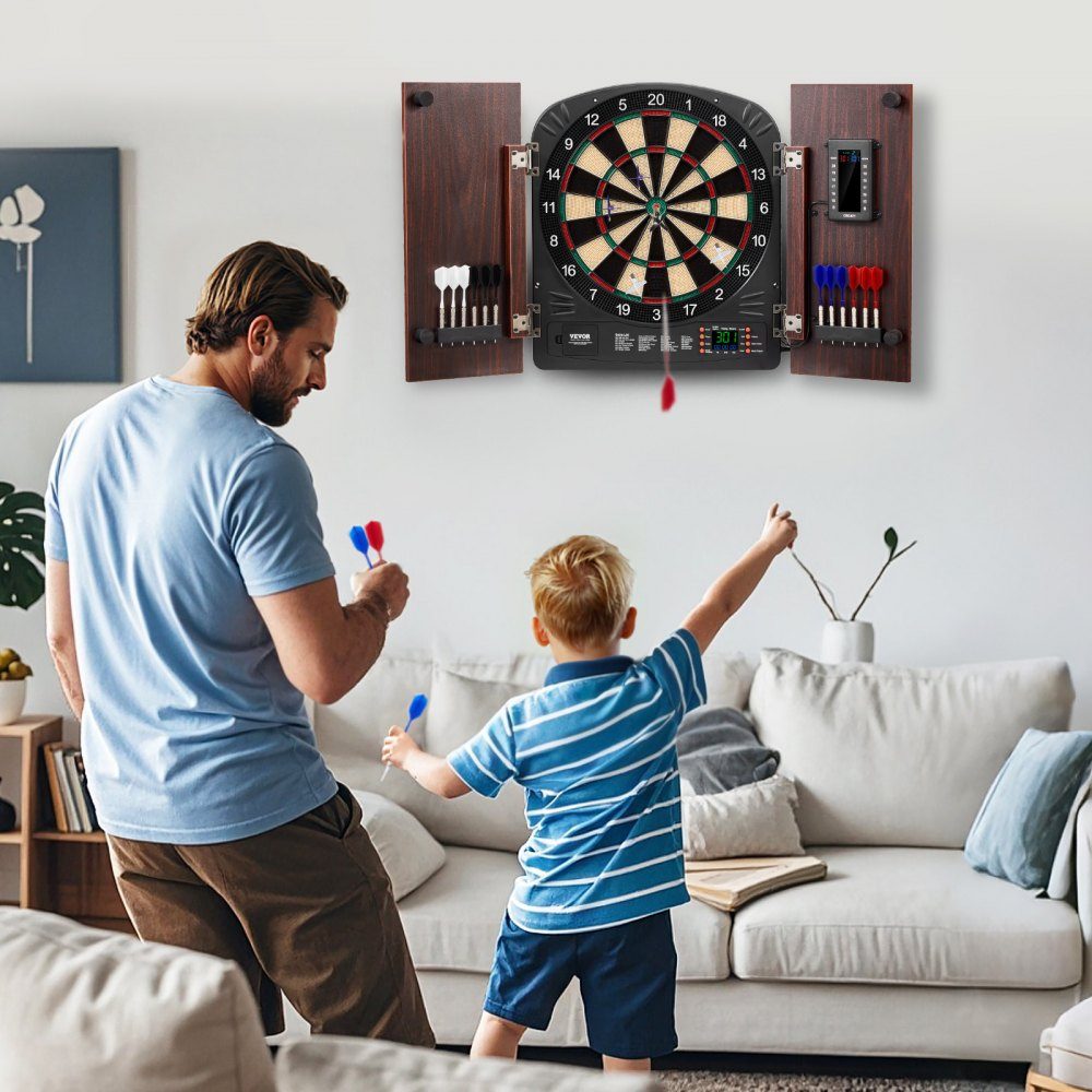Dartscheibe und Schrank-Set für Zuhause, Dartscheibe, Mittel-Dartscheibe, 13,5 Zoll, verstaubarer Dartschrank mit elektronischer Punktezählung und einfacher Montage, komplett mit allem Party-Zubehör