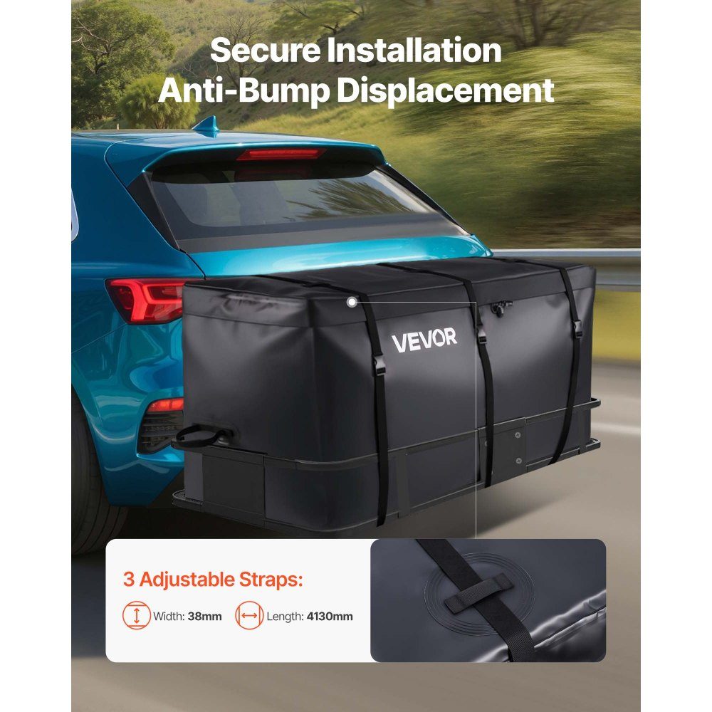 Gepäckträgertasche für Anhängerkupplung aus wasserdichtem 840D PVC (0,71 m³), ​​Gepäcktasche zur Aufbewahrung auf der Ladefläche von LKWs mit verstärkten Gurten für PKW, SUV, Transporter, schwarz