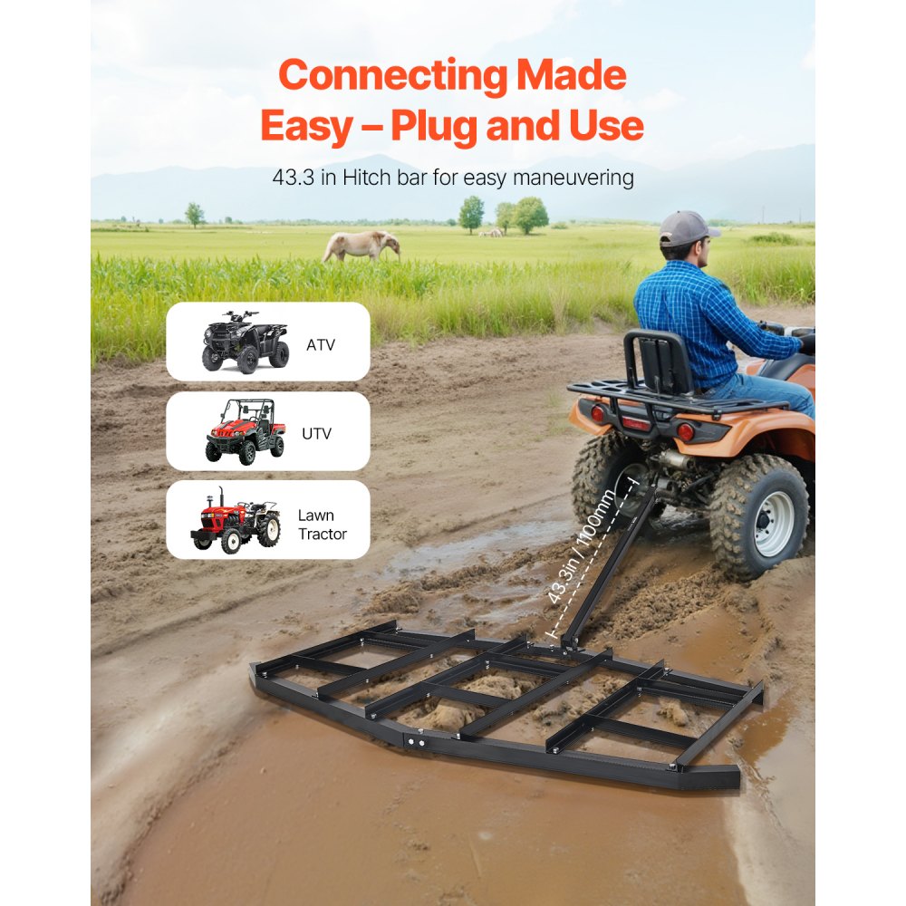 Drag Harrow 2150 x 2120 x 110mm Lawn Tractor Driveway Leveler Q235 Steel with Adjustable Bars and Pin Hitch Tractor Driveway Harrow for ATVs UTVs Drag Harrow 2150 x 2120 x 110mm Lawn Tractor Driveway Leveler Q235 Steel with Adjustable Bars and Pin Hitch Tractor Driveway Harrow for ATVs UTVs