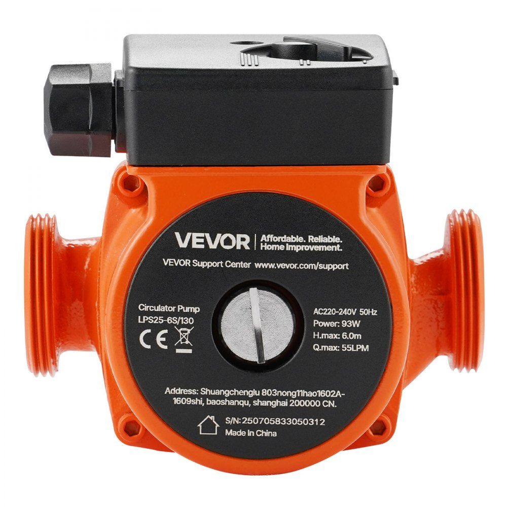 LPS25-6S/130 Cast Iron Circulation Pump 1/8HP 55L/min Hot Water Circulation Pump Threaded Connection 3 Speed ​​Setting Quiet Operation for Home Heating Systems