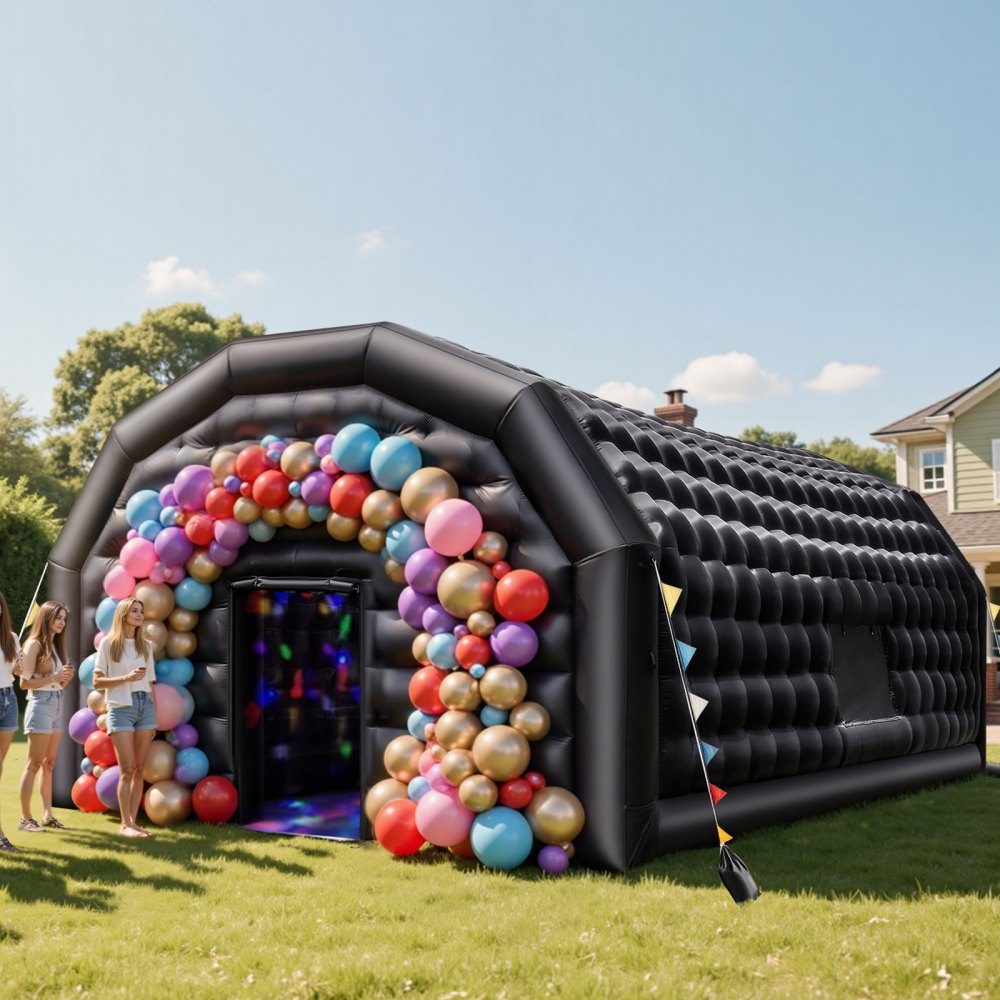 Tente de fête Gonflable 8x6x4m Tente Cube pour Disco Night Club Gazebo Tente de Mariage mit 1100-W- Souffleur Sac de Sable 2 fenêtres pour événements Anniversaire Mariage Noir